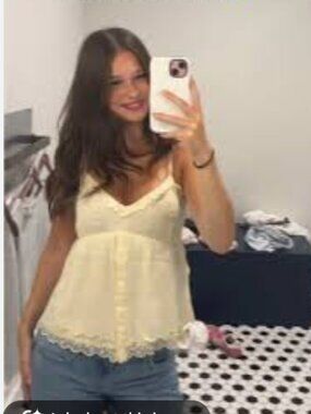 NWT Hollister Butter Yellow Chiffon BabyDoll Cami Lacey Tank Top Sz MED